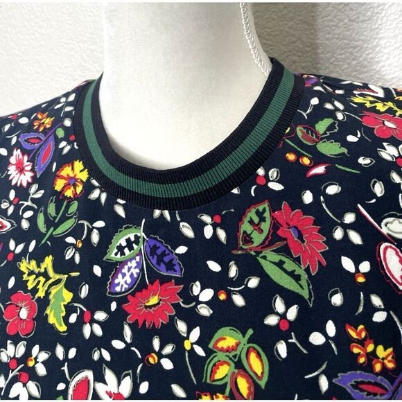 Zara Peplum Dress Size M Black Floral Varsity cuffs Long Sleeve Ruffle Hem - Picture 3 of 14